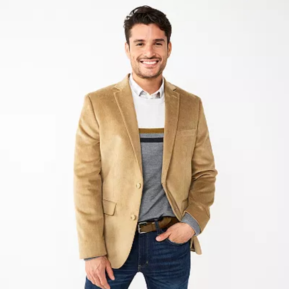 100% Camel Hair Vintage Tan Two Buttons Men's Sport Coat Suit Jacket Blazer